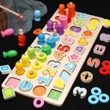 Детские игрушки Монтессори Обучающие деревянные игрушки магнитная игра рыбалка граф форма познание математические игрушки развивающие игрушки для детей