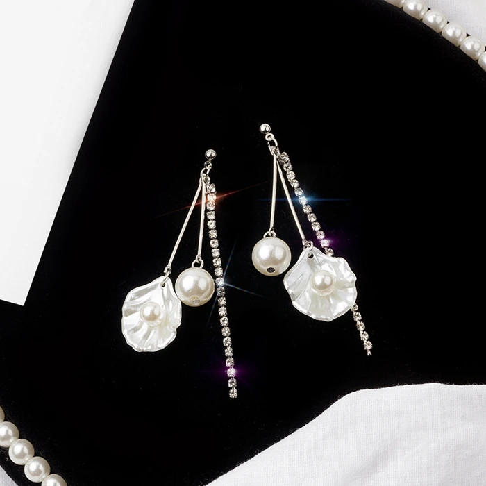 

2019 Korean Fashion Pearl Dangle Drop Earrings Statement Long Tassel Crystal Earrings for Women Brinco Oorbellen Aretes De Mujer