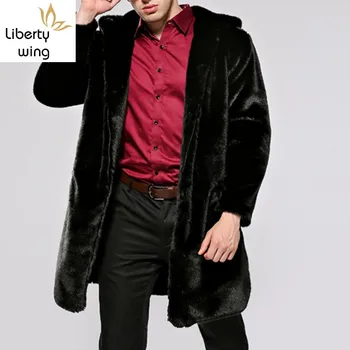 

Winter New Fashion Mens Faux Fur Long Coats Male Casual Jackets Plus Size Black Motorcycle Pockets Chaquetas Hombre Outwear