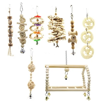 

8pcs Training Swing Chewing Home Primary Color Hanging Wooden Bird Toy Set Cage Accessories Funny Parrot Budgie Cockatiels