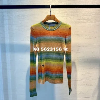 

Spring Summer Thin Section Sweater Women Short Jacket rainbow multicolor Embroidery Knit Pullovers Female Casual Sweater