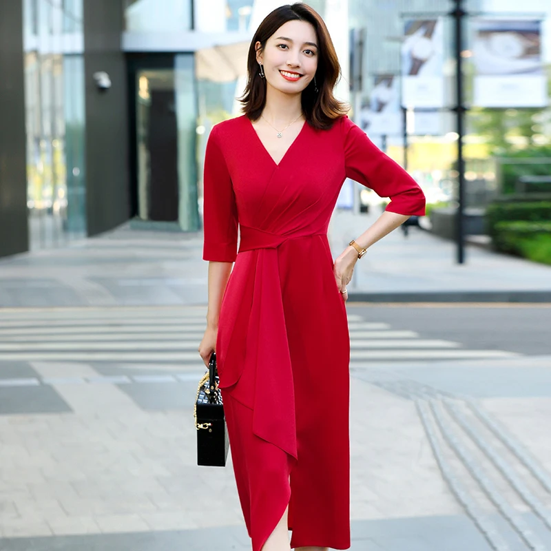 Fashion Styles 2021 Spring Summer Half Sleeve Elegant Dresses for Women Slim Hips Dress Business Work Wear Vestidos OL | Женская одежда
