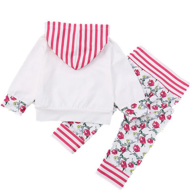 Принт с капюшоном Sweaterborn комплект детской одежды с принтом в полоску; Топы+ штаны для маленьких девочек, комплект осенней одежды Одежда для малышей наборы для ухода за кожей
