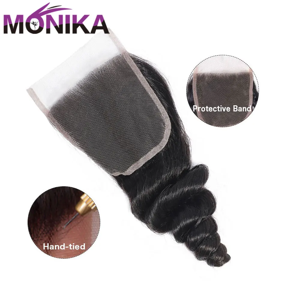 Monika волосы перуанские закрытие Cheveux humaine свободная волна Закрытие не-Реми человеческие волосы плетение закрытие 3 способ часть швейцарское кружево Закрытие