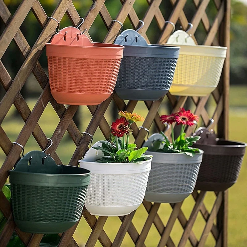 Plastic Hanging Basket Garden Flowers Plant Pot Wall Fence Planters With Chain 