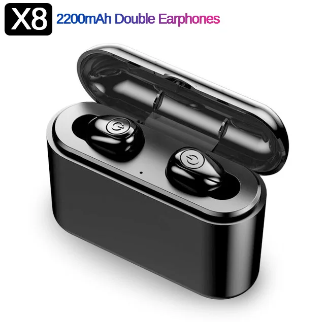 Double ear black X8 TWS Bluetooth наушники мини беспроводная Bluetooth гарнитура 5D стерео спортивные водонепроницаемые наушники с 2200 мАч зарядная коробка Наушники - Цвет: Double ear black