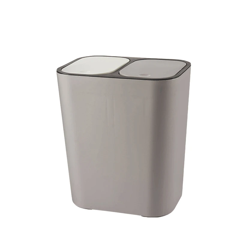 Kaijia Trash Can Rectangle Plastic Push-Button Dual Compartment 12liter Recycling Waste Bin Garbage Can 