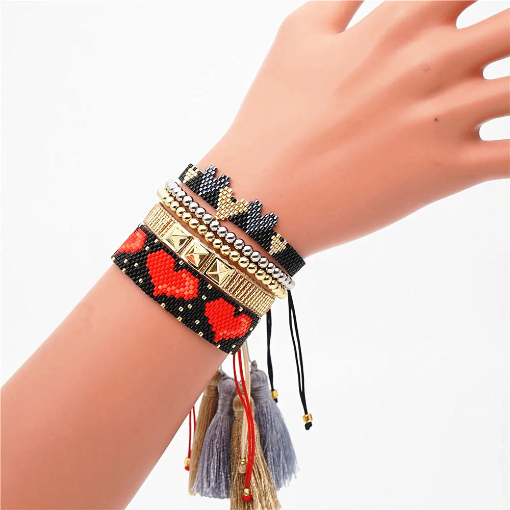 Go2boho золотой браслет для женщин MIYUKI Love Pulseras Mujer 3D браслеты с сердечками ювелирные изделия ручной работы прополка бусина из нержавеющей стали