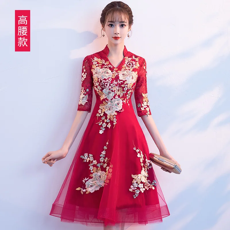 Китайские вечерние платья, свадебные, qi pao, элегантные, длинные, qipao gloden, вышивка, кружево, cheongsam, китайские, красные, свадебные платья для невесты - Цвет: color9
