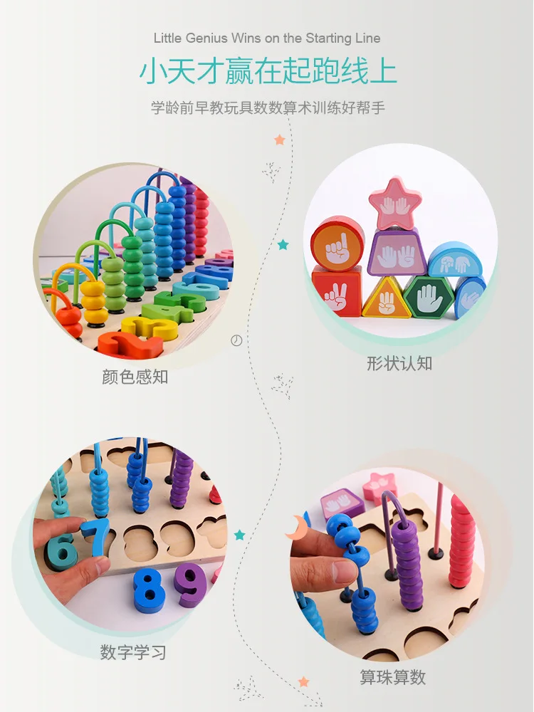 

MWZ CHILDREN'S Toy Multi-functional Wooden Abacus Calculation Frame with Numbers Shape Matching Early Childhood Educational Toy