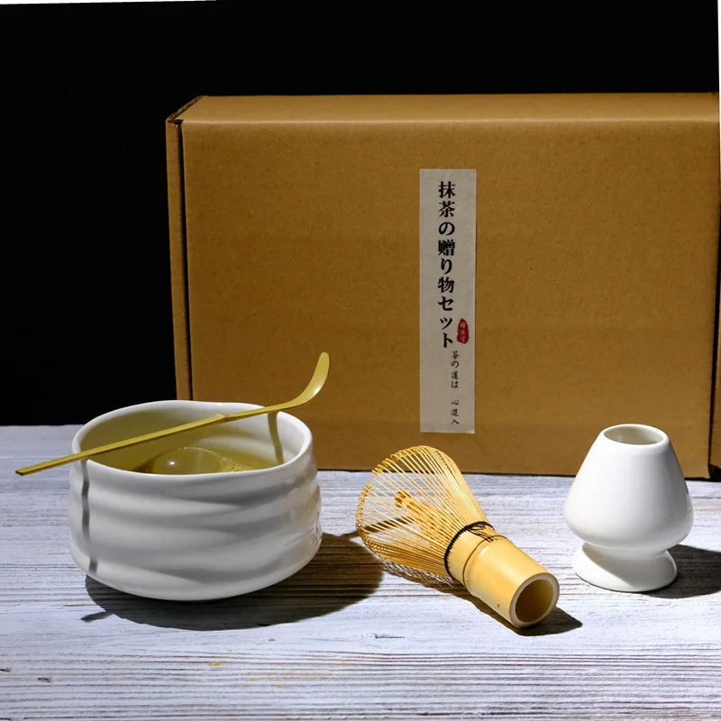 4pcs/set Handmade Home Easy Clean Matcha Tea Set Tool Stand Kit Bowl Whisk Scoop Gift Ceremony Traditional Japanese Accessories