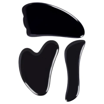 

3 pcs /Set Obsidian Gua Sha Tool Natural Stone and Mineral Facial SPA Acupuncture Scraping Massage Body Neck Eye Health Care