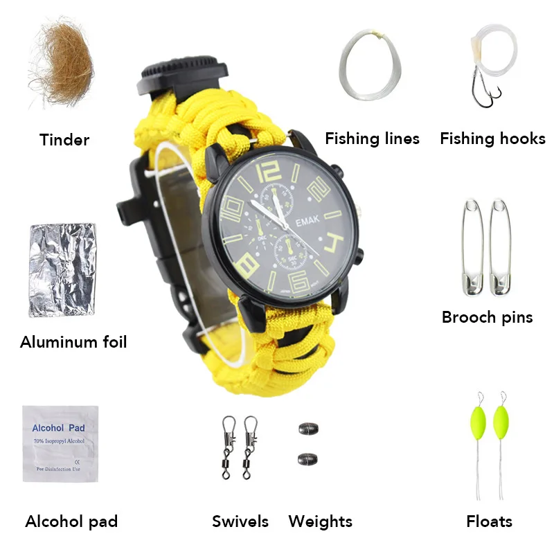 

Europe And America Fashion Men Business Waterproof Watch Mountain Climbing Camping Travel First Aid Umbrella Rope Weaving Multi-