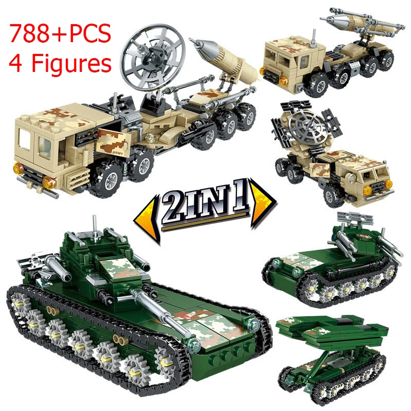 Конструктор Lego Военные 2 в 1 788 шт. автомобиль танк грузовик оружие армейские