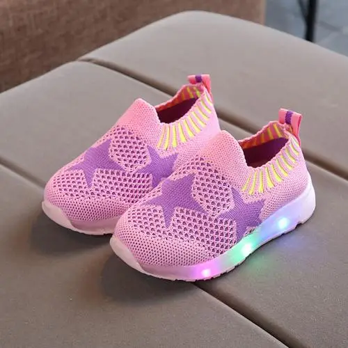 Pink30 Модные детские штаны с принтом со звездой для мальчиков и девочек жидкокристаллический свет, белые и черные кроссовки со шнурками противоскользящая повседневная обувь для детей; обувь для девочек - Цвет: Pink30