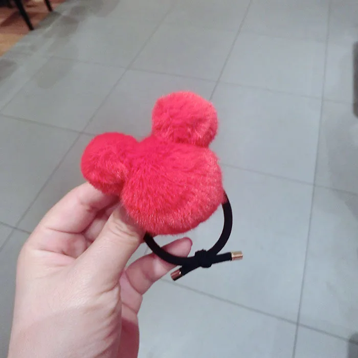 Red Детские плюшевые повязки для волос с Микки Маусом для девочек, помпоны из искусственного меха, резинки для волос, резинка для волос, держатель для конского хвоста, аксессуары, HT111 - Цвет: Red