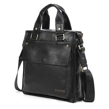 

DANJUE Cowskin Mens Handbag Business vertical shoulder bag for male brand genuine leather Messenger Bags Black