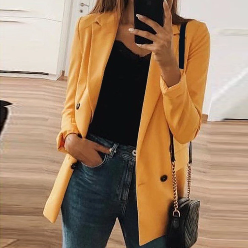 

LITTHING 2019 Autumn Female Suit New Coat Female Fashion Solid Color Cardigan In The Long Section Of The Suit Jacket Female