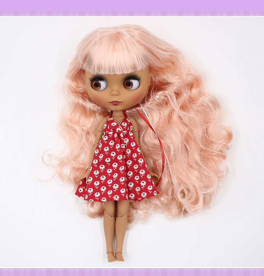 Neo Blythe Doll with Pink Hair, Dark Skin, Matte Cute Face & Custom Jointed Body 1