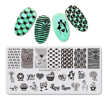 

BEAUTYBIGBANG Nail Stamping Plate Rectangle Valentine's Day Heart Love Template Nail Art Image Plate XL-47