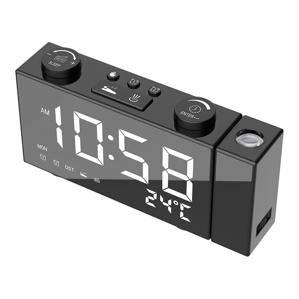 Digital Alarm Clock FM Projection Radio Alarm Clock with Snooze Thermometer Table Clock USB LEDs Alarm Clocks