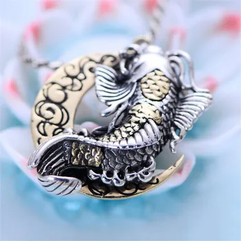

V.YA 925 Sterling Silver Fish Pendant Silver Carp has leaped through the dragon's gate Women Men Fine Jewelry
