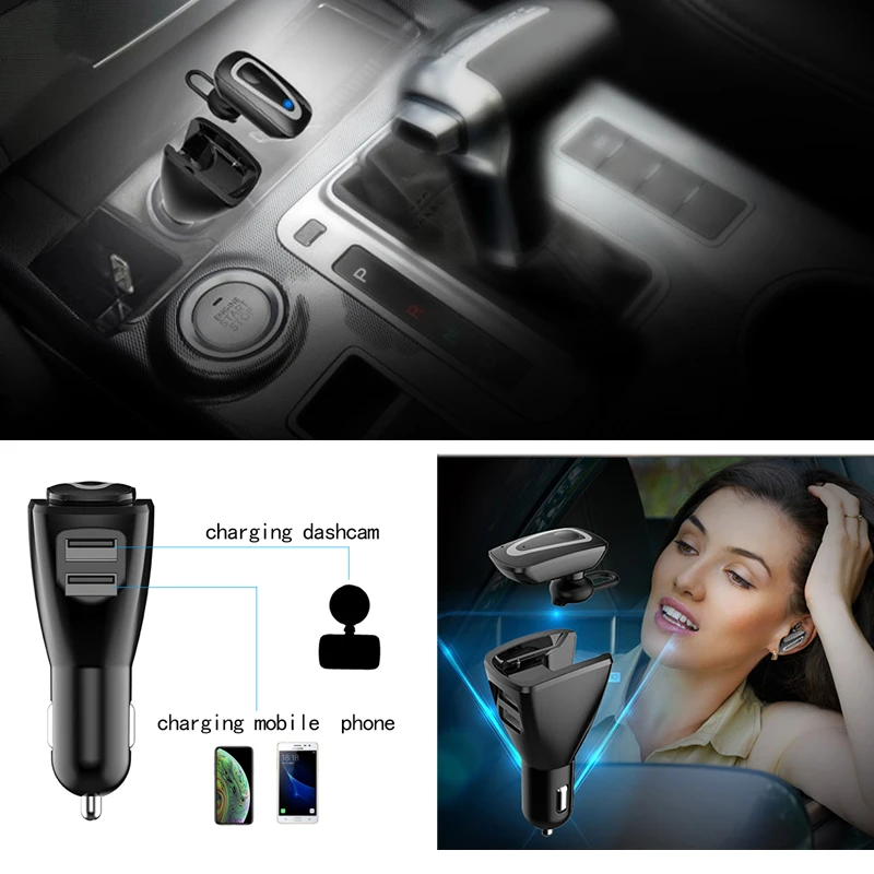 2 в 1 Многофункциональный двойной USB Автомобильное зарядное устройство с bluetooth беспроводные наушники, беспроводной наушник автомобильное зарядное устройство