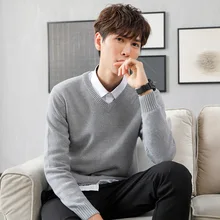 MRMT брендовый осенний мужской свитер с v-образным вырезом и длинными рукавами, чистый цвет, чистый хлопок, пуловер для мужчин, вязаный свитер