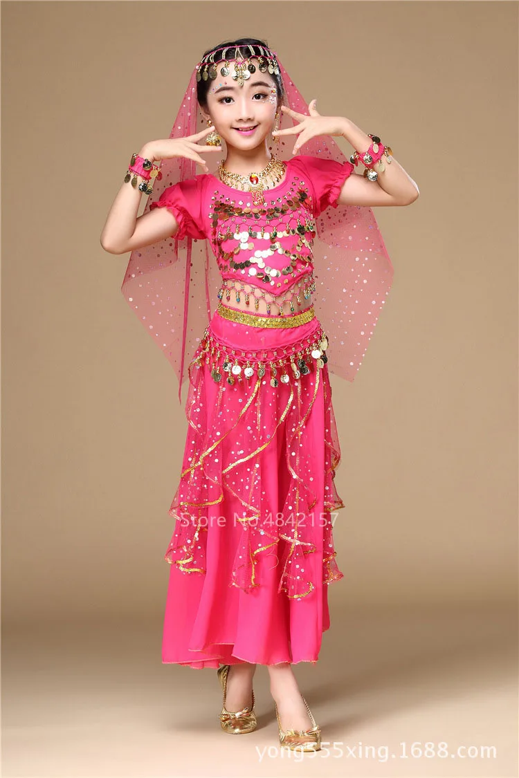 2PCS3 5 Colors Children's Day Belly Dance Stage Performance Baby Girl Kid Suit Oriental Indian Sequin Belly Costume Top Skirt Costume - Цвет: 2PCS3