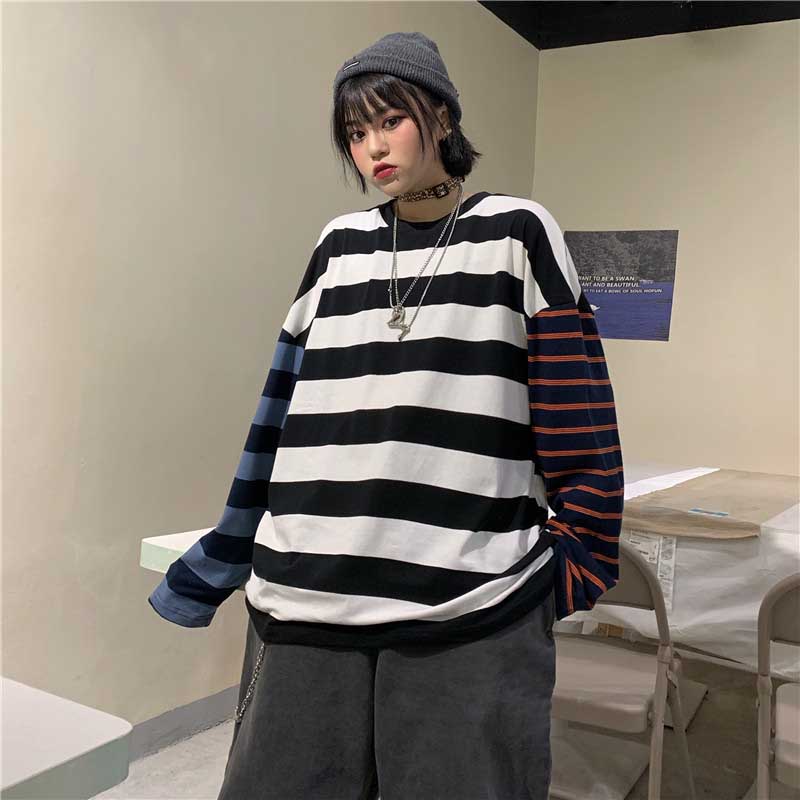 Oversized Stripes Long Sleeve Top