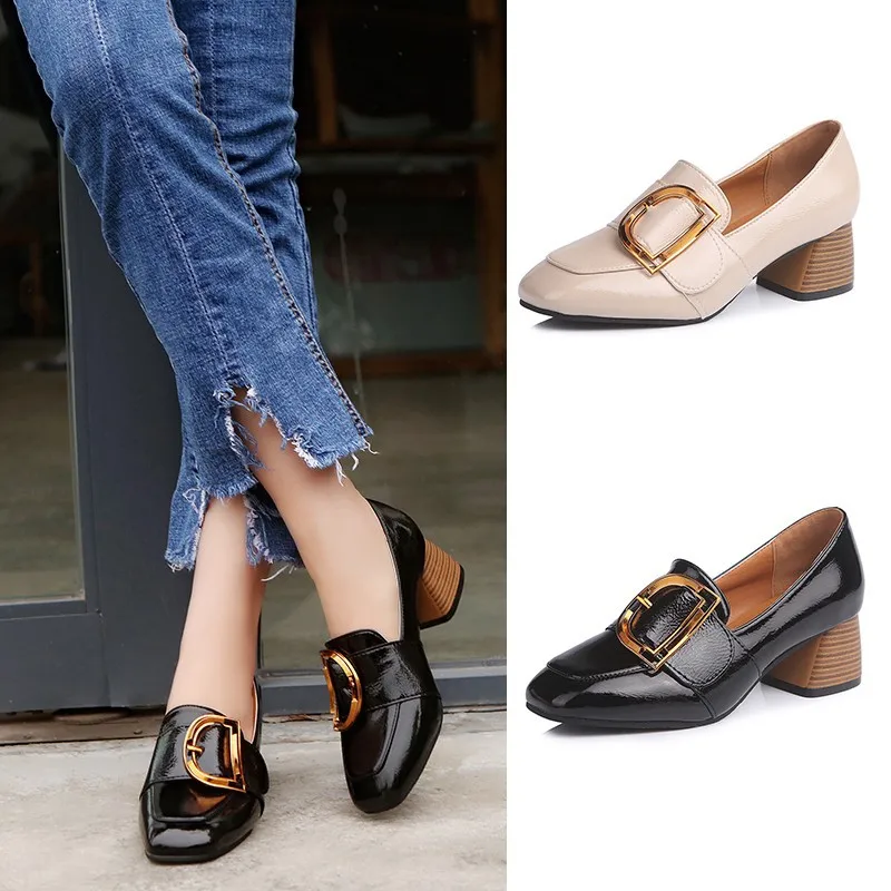 

Women's Summer with 2019 New Style Students Korean-style Versatile Retro Square Head Chunky-Heel Online Celebrity Shoes Grandma
