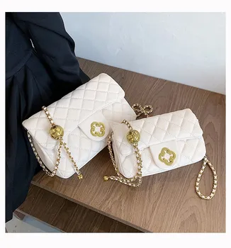 

Women's bag 2020 fashion leisure messenger bag Plaid PU leather chain shoulder belt messenger bag designer cross bag