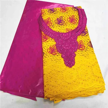 

2.5+2.5yards african bazin riche fabric + swiss voile lace cotton material bazin lace embroidery fabric for women dress