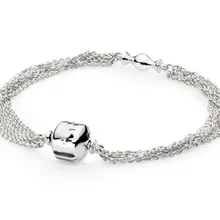 Подлинная 925 пробы серебряный браслет многожильный один зажим станция змея цепь браслет подходит бисера Шарм Diy ювелирные изделия