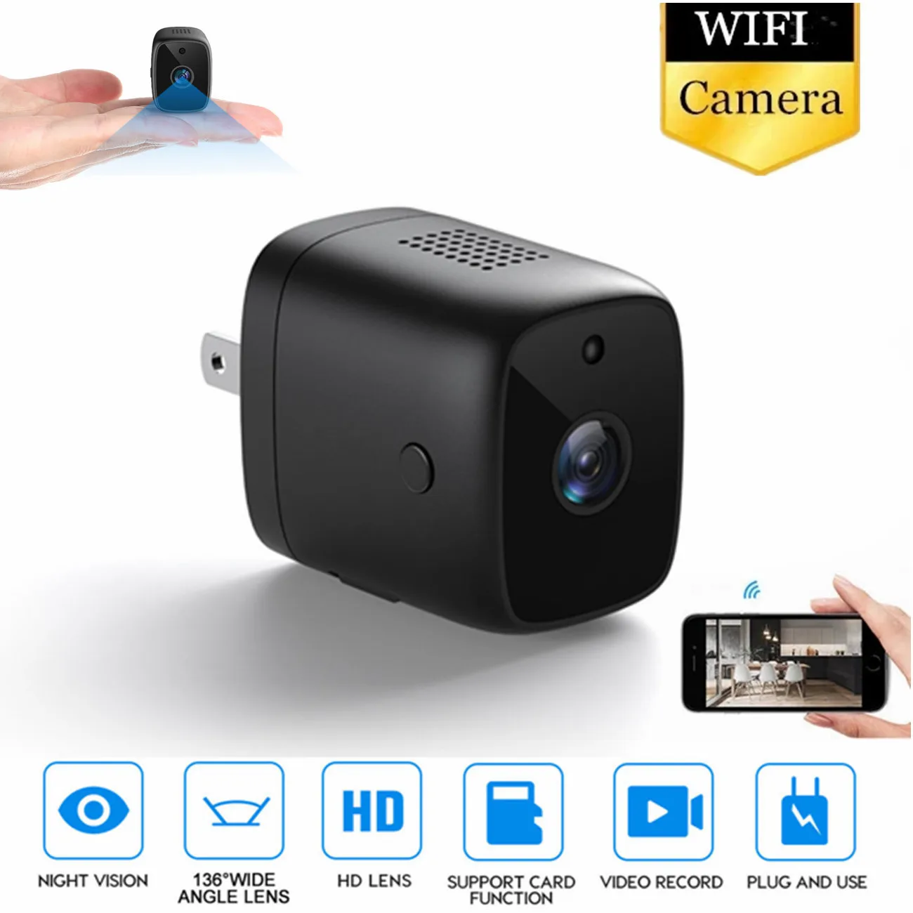 Мини-камера видеонаблюдения с USB-разъемом камера ночного видения Wi-Fi IP-цикличная