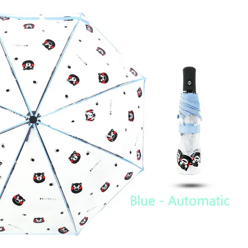 Blue - Automatic Новая мода автоматическая 8 костей с рисунками героев мультфильма прозрачный зонт с медведем Для женщин ветрозащитный 3 складной зонт с рисунками героев мультфильмов для школьников; зонт - Цвет: Blue - Automatic