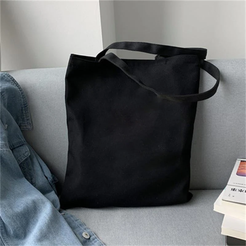 Fashion Solid Color Canvas Bag With Zipper Harajuku Female Tote Shopping Bag College Black White Original Shoulder Bag Daily Use