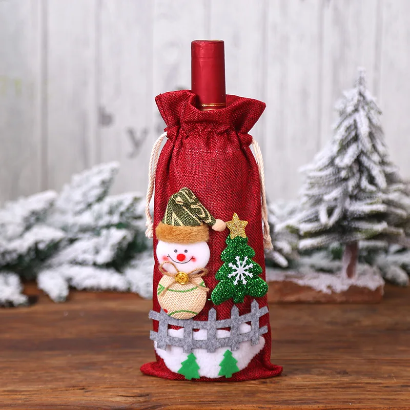 Christmas Decorations for Home Santa Claus Snowman Wine Bottle Dust Cover New Year Dinner Table Decor Noel Xmas Gift