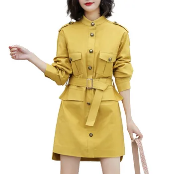 

Spring Fall Long Sleeve Women Dress Casual Button Pockets Korean Design Office Lady Dress Fashion Cotton Sreetwear Mini Dresses