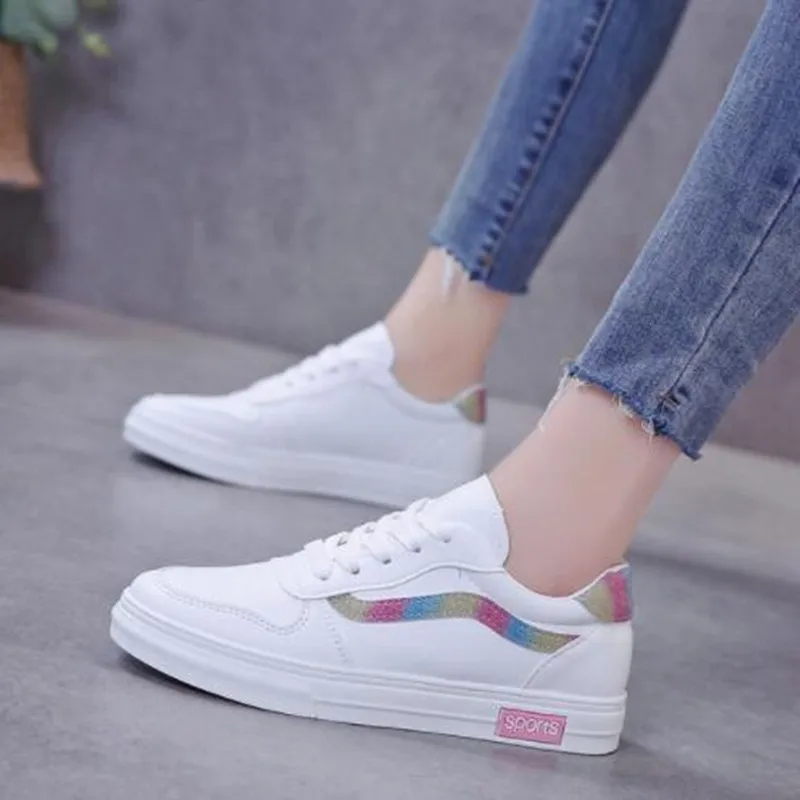 

PU white flat shoes female 2019 new wild casual shoes breathable summer tide running sneakers shoes ladies vulcanized shoes