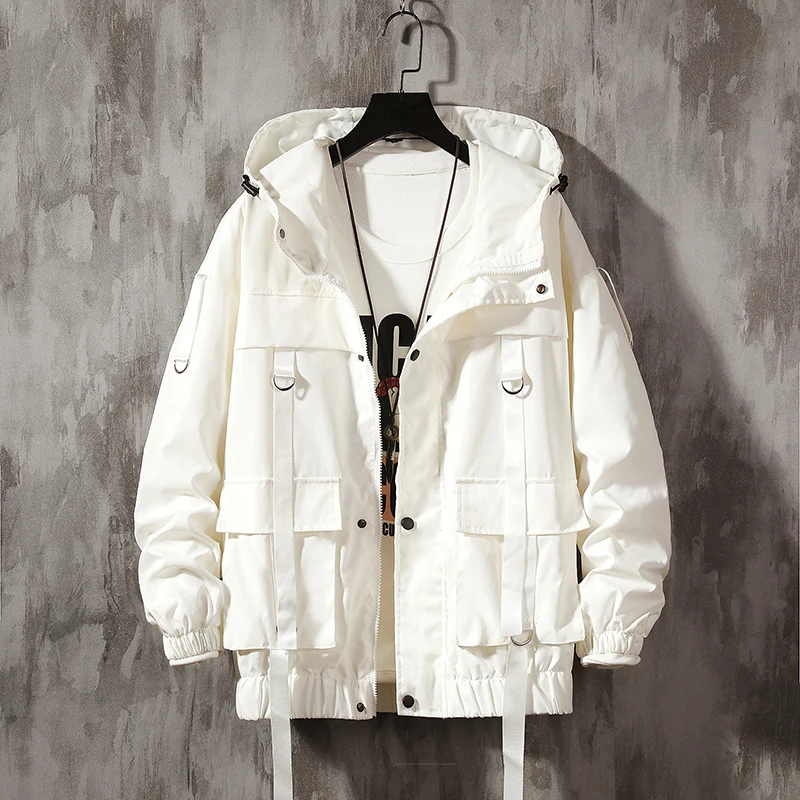 Dropshipping Streetwear Spring Man Safari Style Jacket Mens Harajuku Black Windbreaker Jackets Male Pockets Oversize Jacket