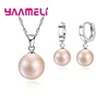 Smooth Women Wedding Jewelry Sets 925 Sterling Silver Ball Round Freswater Pearl Necklace Hoop Earrings Fashion Accessories 2