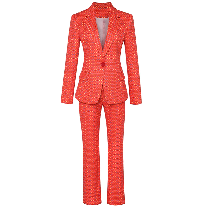 

QUALITY 2019 Deesigner Autumn Runway Women Suit Set Women's Elegant Floral Plaid Single Button Blazer 2 piece Pants Suit