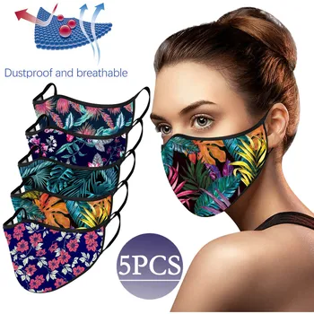 

5pcs Mascarillas Washable Fashion Print Mouth Mask Anti-smog Windproof Face Mask Reusable Anti-pollution Masques De Protection