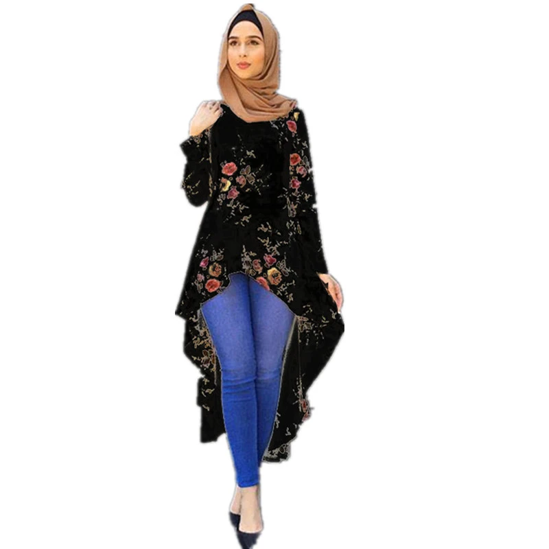 Floral Print Dubai Kaftan Women Muslim Dress Abaya Irregular Dovetail Muslimah Blouse Tops Arabic Turkey Islam Party Dresses Islamic Clothing Aliexpress