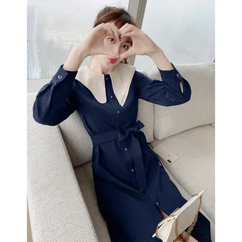 

A9319-2020 autumn new women's fashion doll collar mid-length slim dress