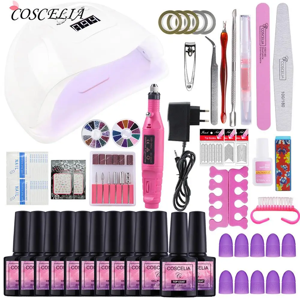 

COSCELIA Manicure Set UV Led Lamp Electric Manicure Handle With Nail Gel Polish Base Top Coat Nail Kits Nail Art Tool