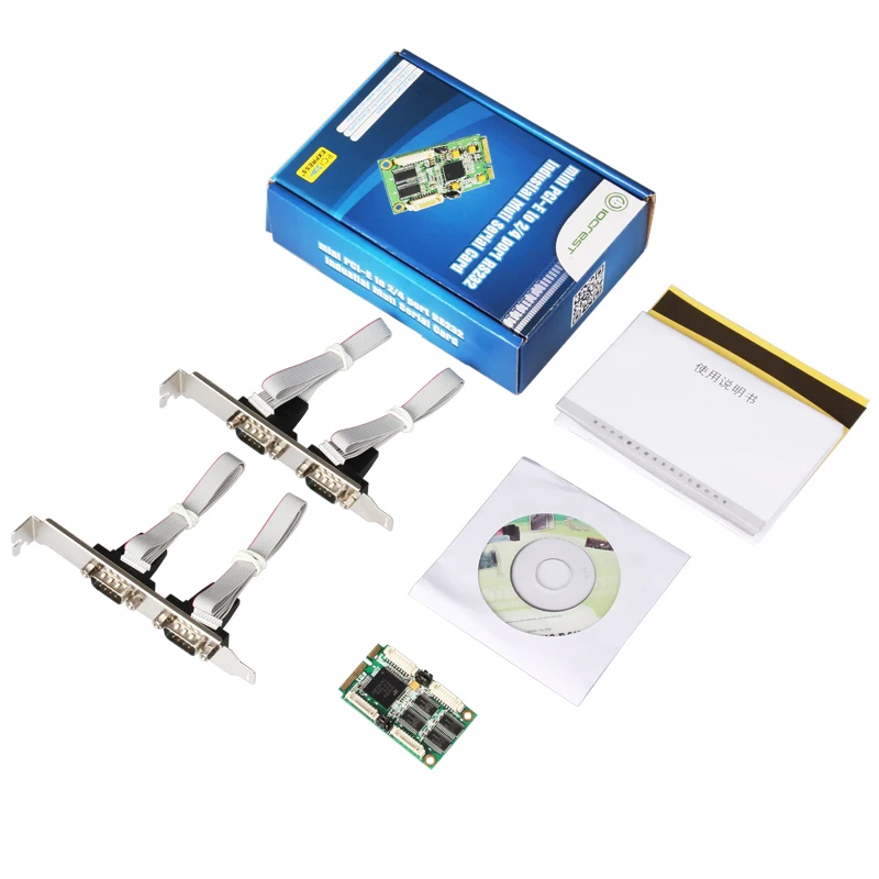  Mini pci-express de buena calidad a 4 puertos RS232 DB-9 Pin Controlador Serial industrial tarjeta 