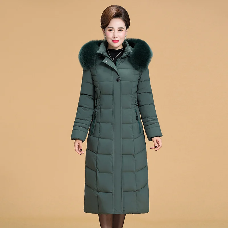 Зимняя куртка женская плюс размер 5XL 6XL теплая Женская куртка среднего возраста зимняя женская куртка с капюшоном зимнее женское пальто длинные парки - Цвет: Зеленый