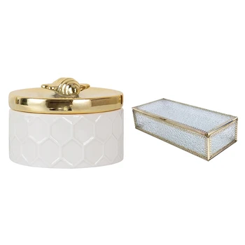

Bee Jewelry Box Golden Ceramic Jewelry Storage Tank with Cover S & Geometry Glass Garden Jewelry Box Storage Box